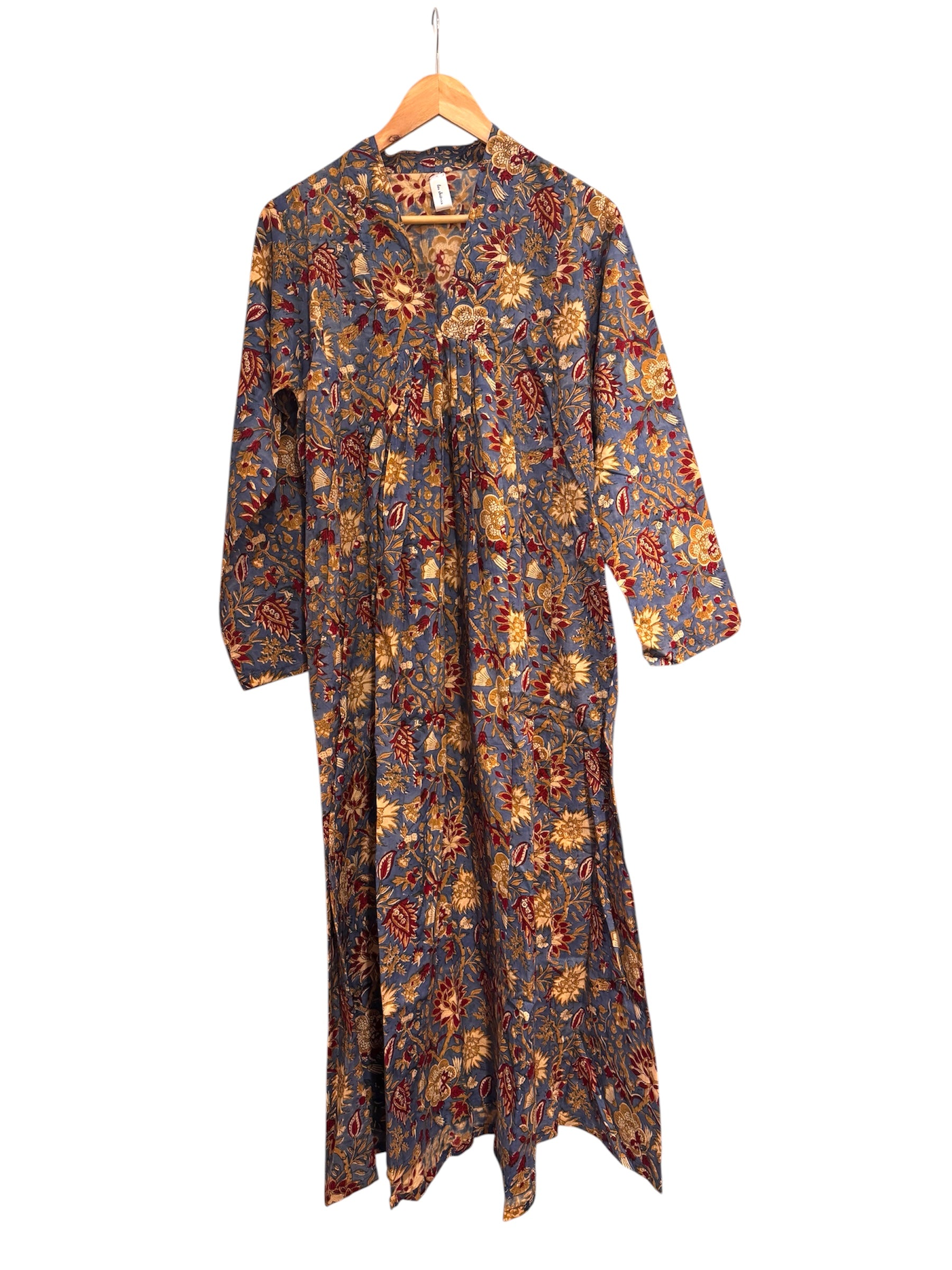 Blue Floral Cotton Long Dress