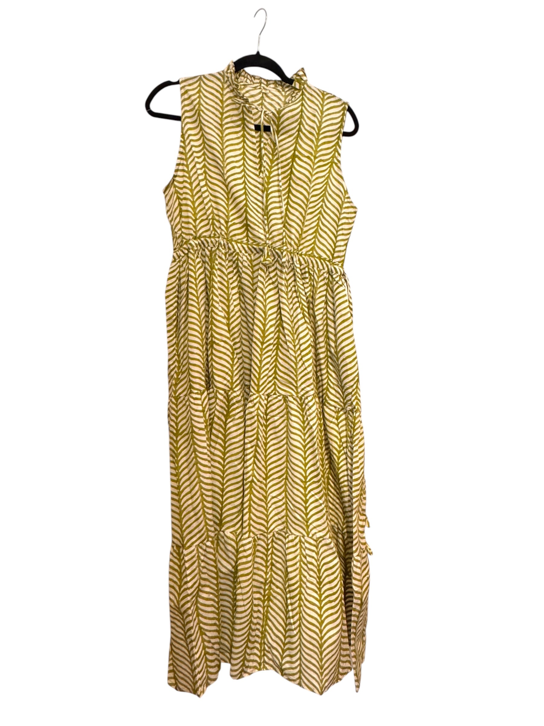 Mint Green Floral Cotton Long Dress - sleeveless