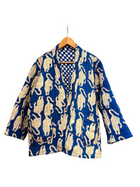 Cotton - Quilted Jacket Reversible With Belt - Blue