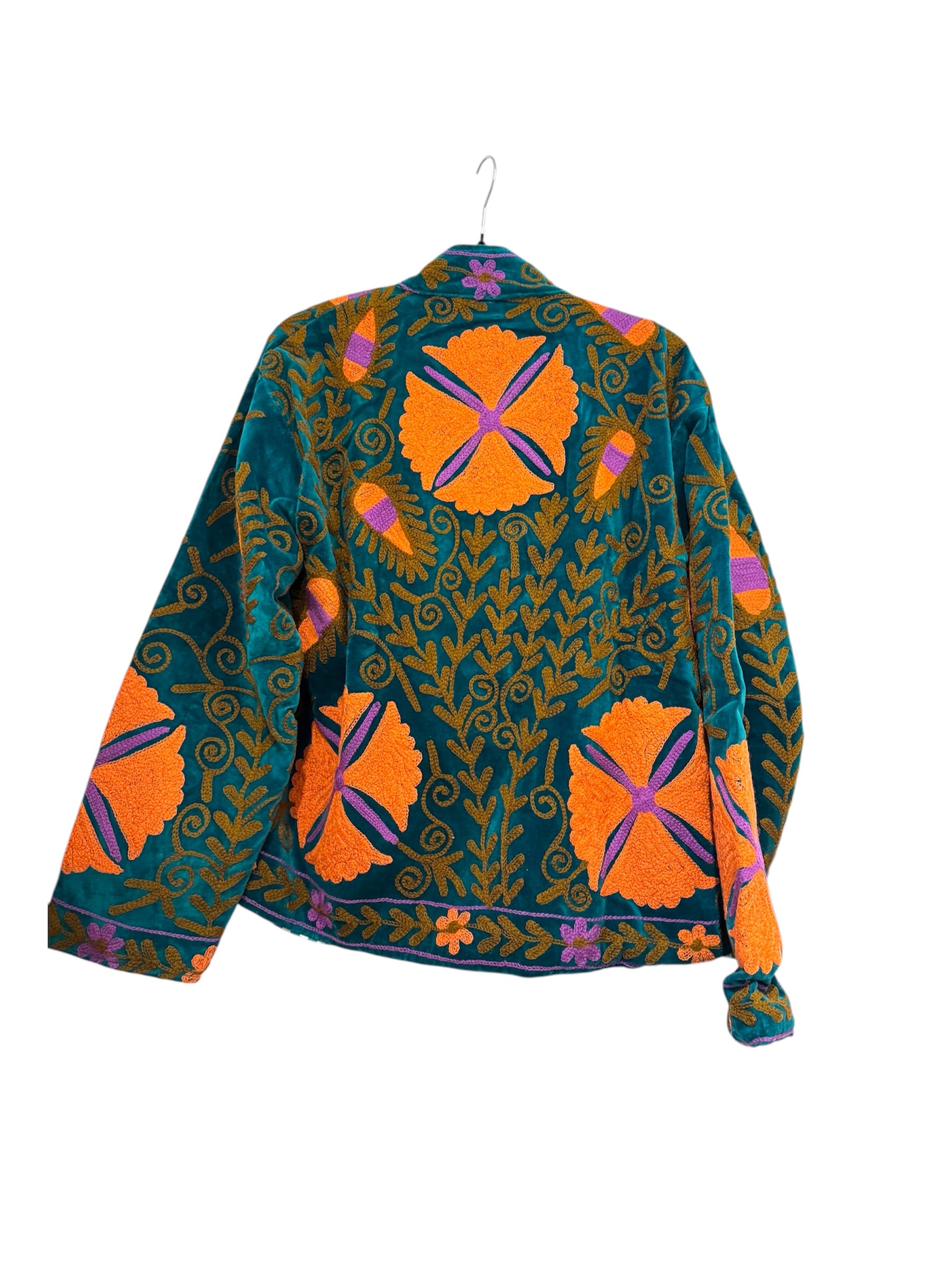 Velvet Suzani Jacket - Blue And Orange