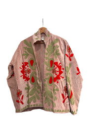 Velvet Suzani Jacket - Light Pink And Red