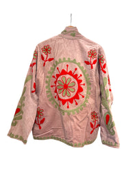 Velvet Suzani Jacket - Light Pink And Red