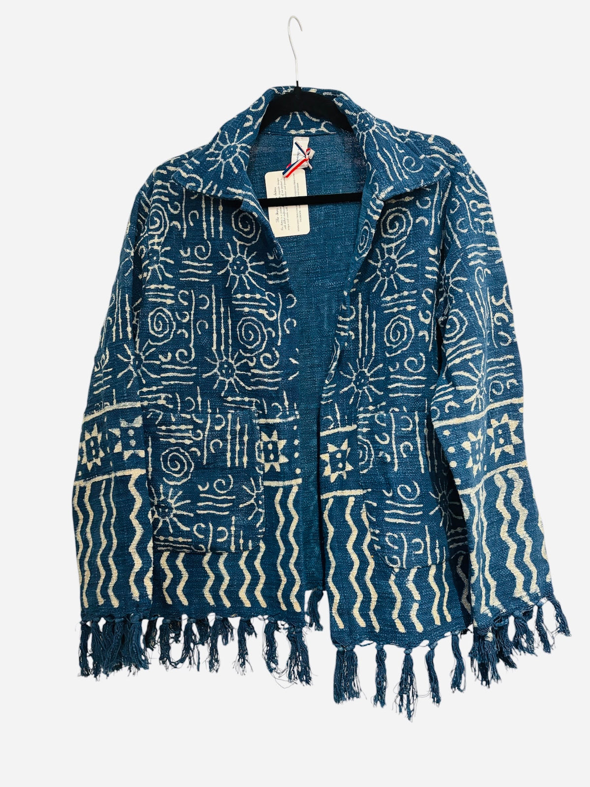 Indigo Hand Block Printed Cotton Jacket Floral Geometric