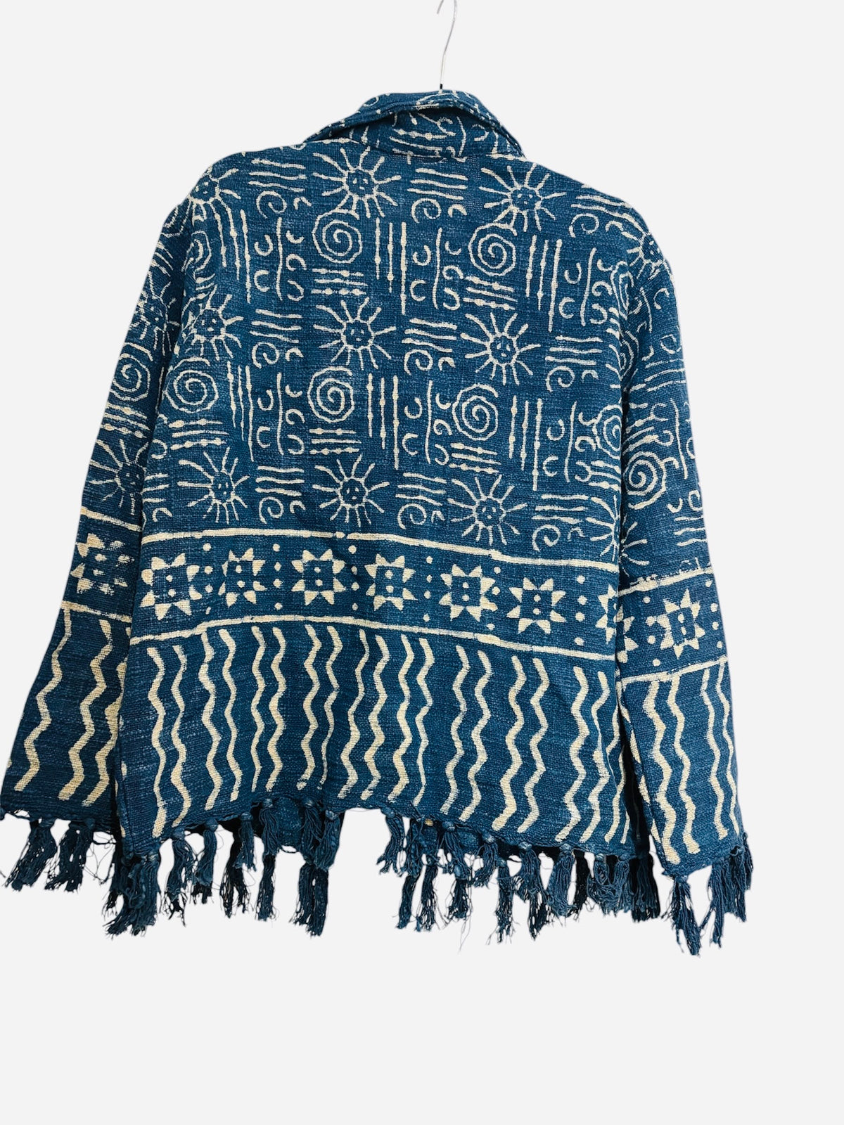 Indigo Hand Block Printed Cotton Jacket Floral Geometric