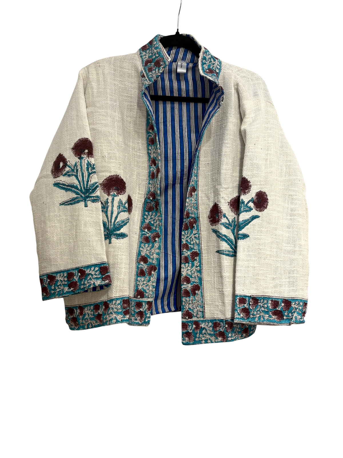 Indigo Hand Block Printed Cotton Jacket Floral