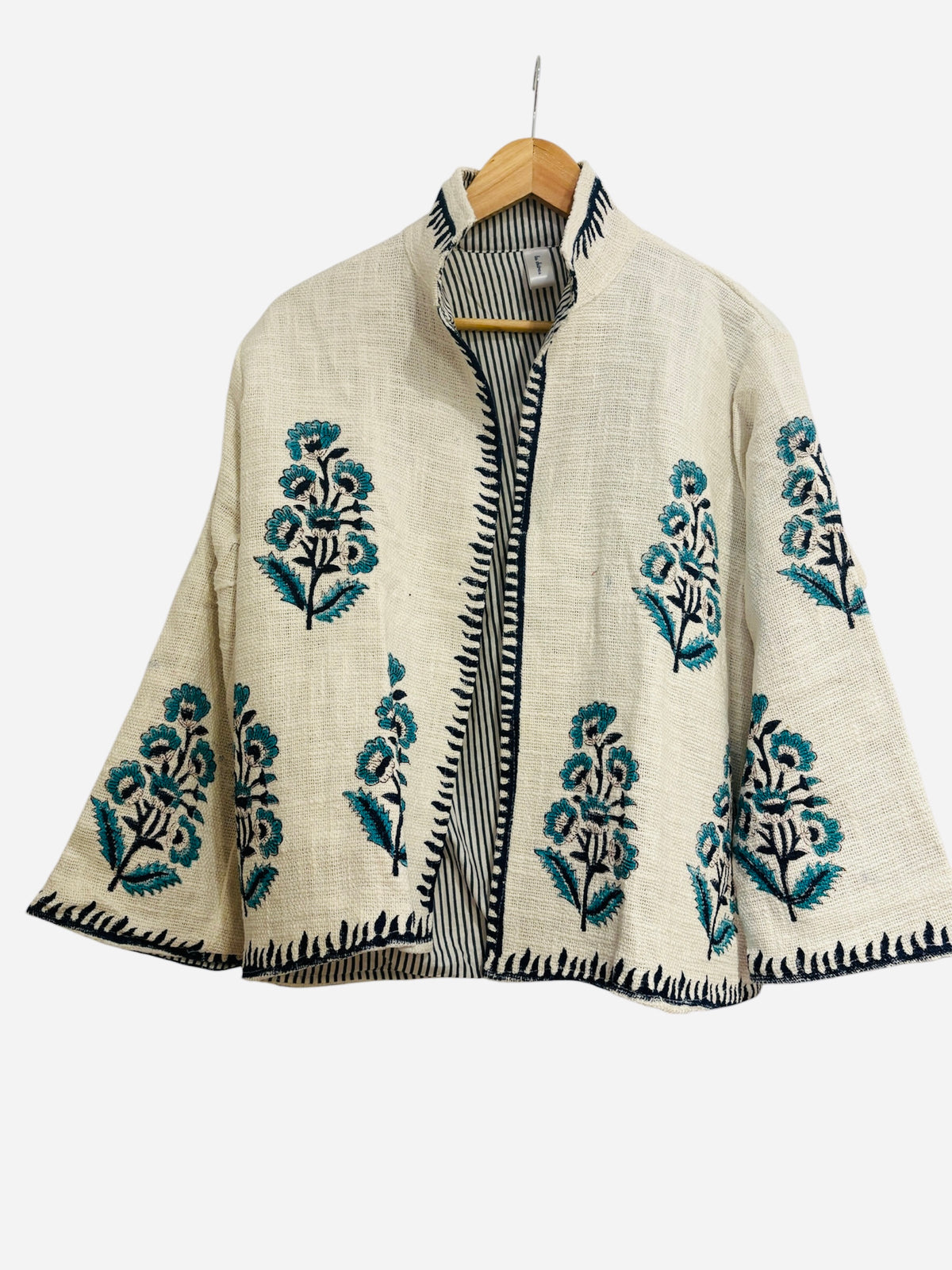Indigo Hand Block Printed Cotton Jacket Floral