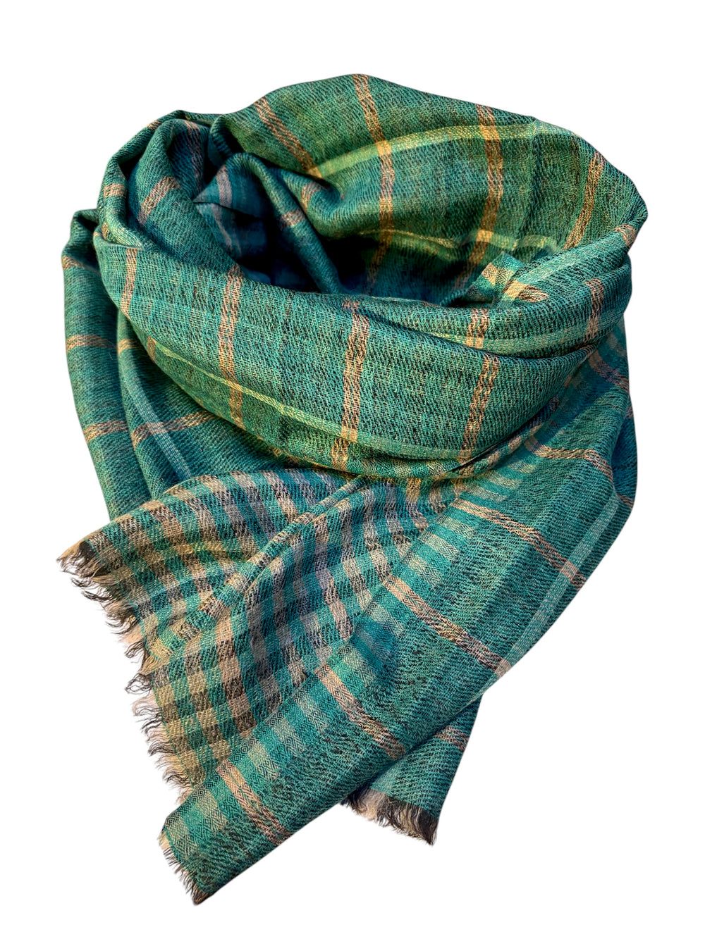 Wool Scarf Reversible –  Green Checks