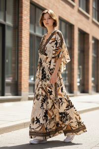 Black-Beige Floral Silk Viscose Dress