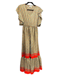 Les Sûtras Silk Viscose Dress - Mint Green and Red