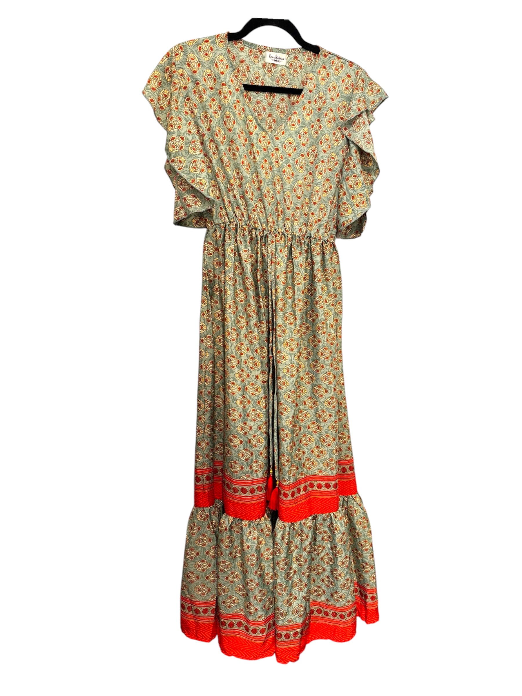 Les Sûtras Silk Viscose Dress - Mint Green and Red