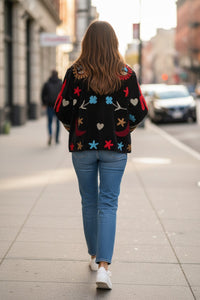 Model wearing Les Sûtras Suzani Embroidered - Cotton Jacket - Blue