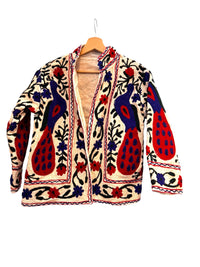Les Sûtras' Cotton Suzani Embroidered Peacock Jacket - Ivory