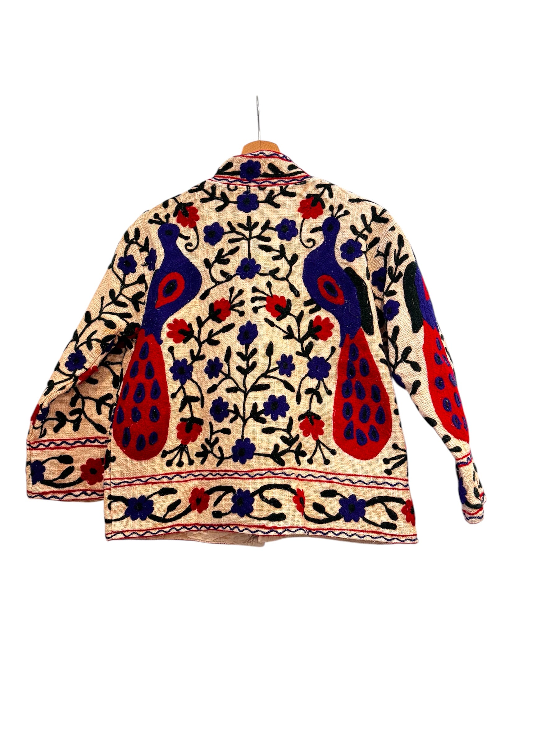 Les Sûtras' Cotton Suzani Embroidered Peacock Jacket - Ivory