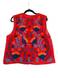 Red embroidered Velvet Suzani Embroidered Gillet 