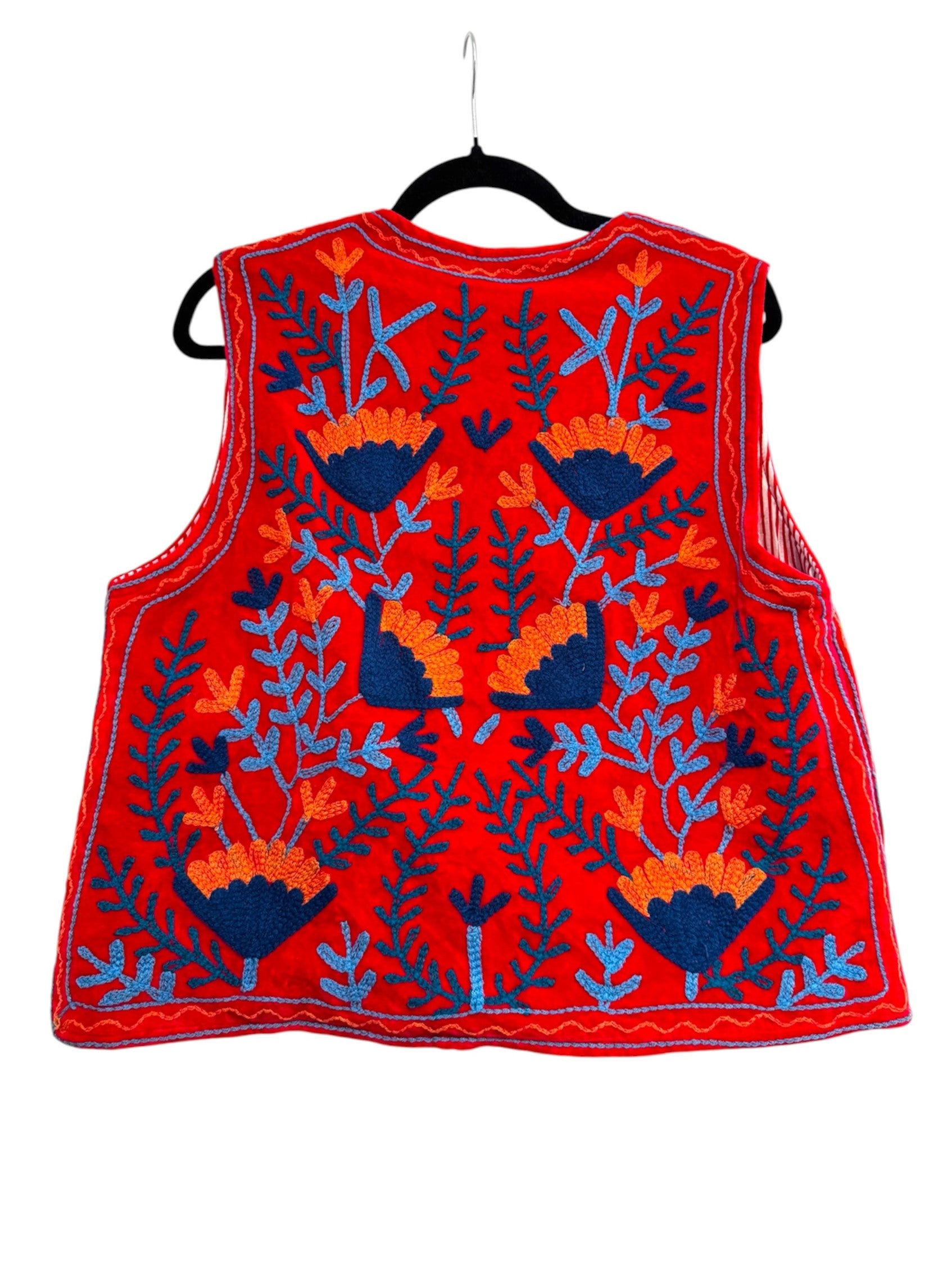Red embroidered Velvet Suzani Embroidered Gillet 