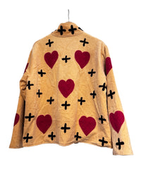Les Sûtras Velvet Suzani Embroidered Jacket - Ivory with Pink Hearts