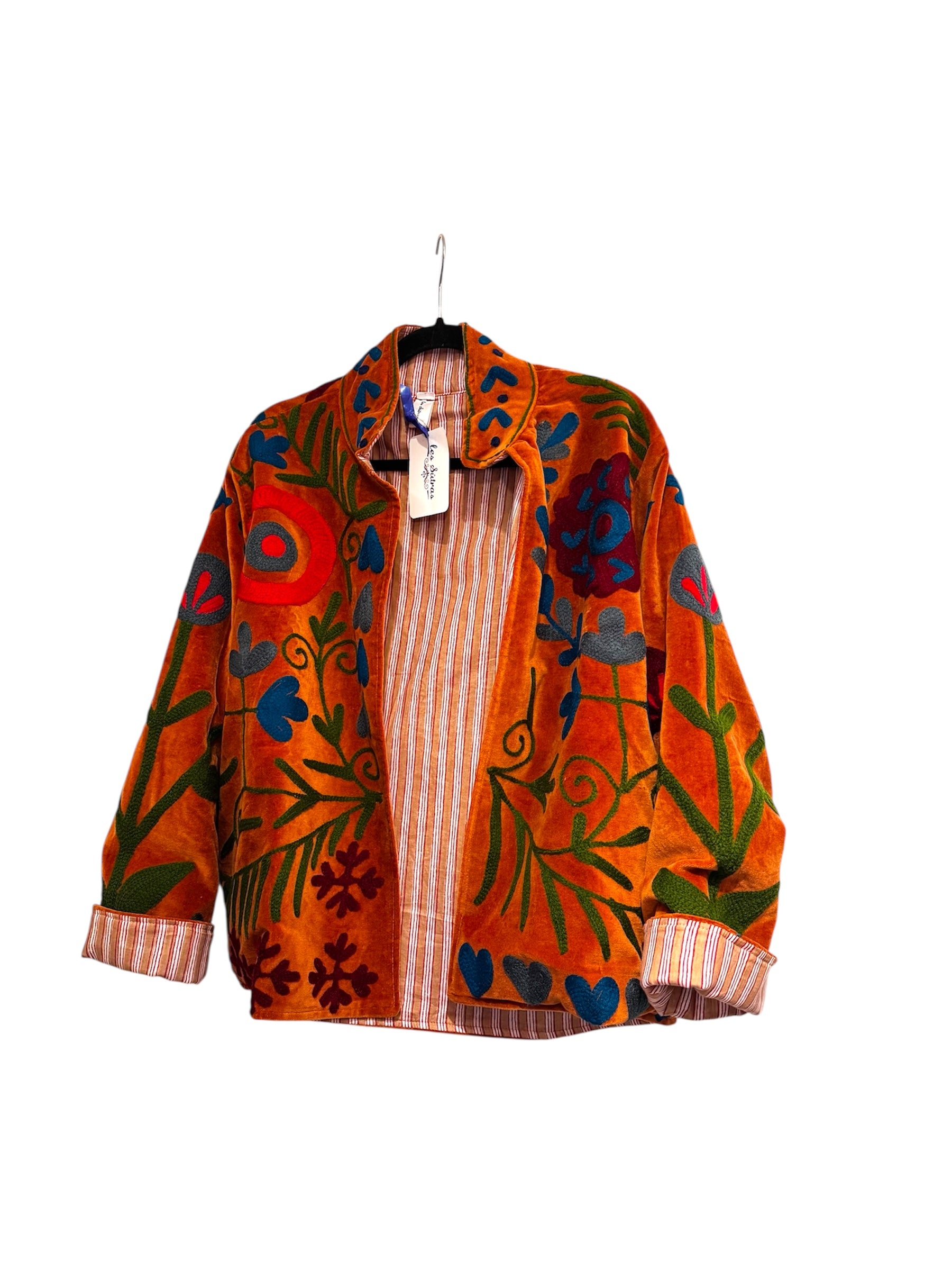 Colourful Les Sûras Velvet_Suzani_Embroidered_Jacket_Brown with floral patterns 