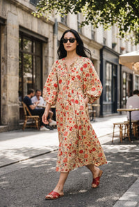 Mint Green Floral Cotton Long Dress
