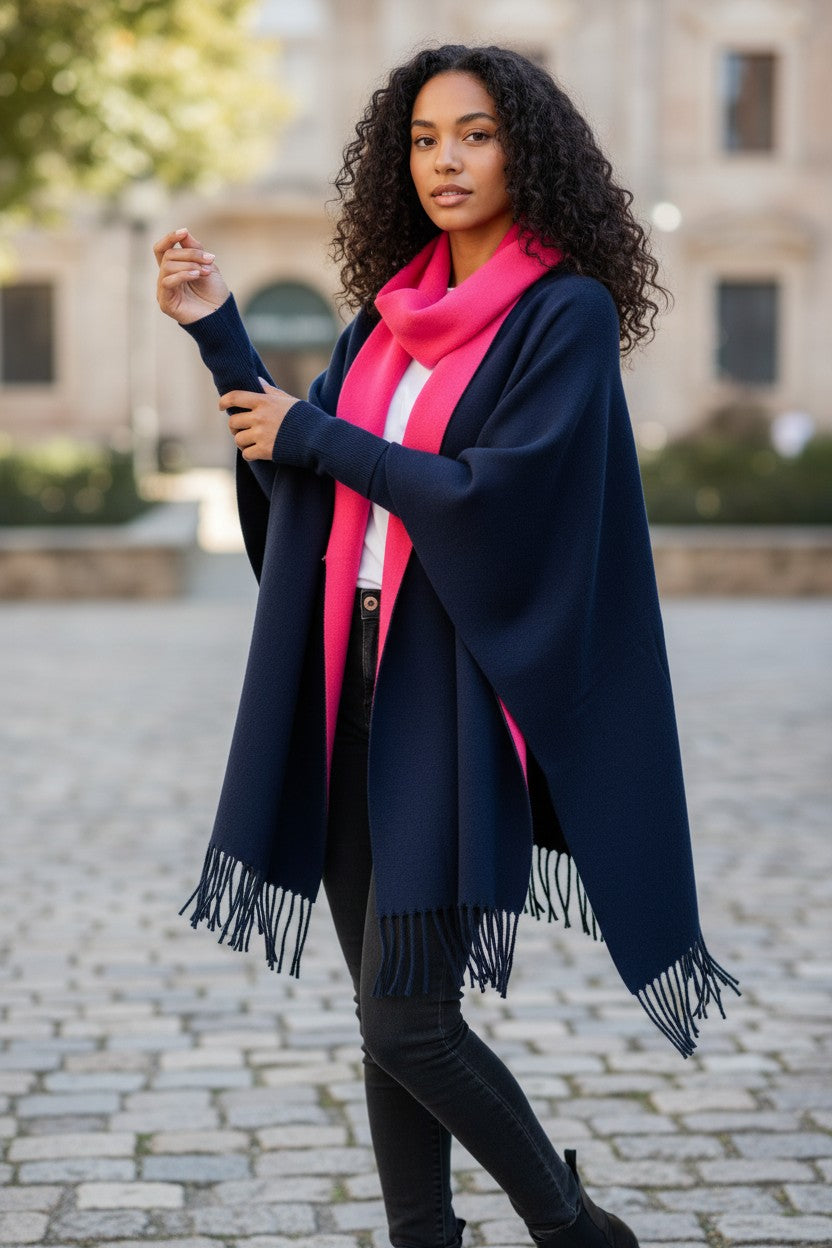 Reversible cape scarf with sleeves