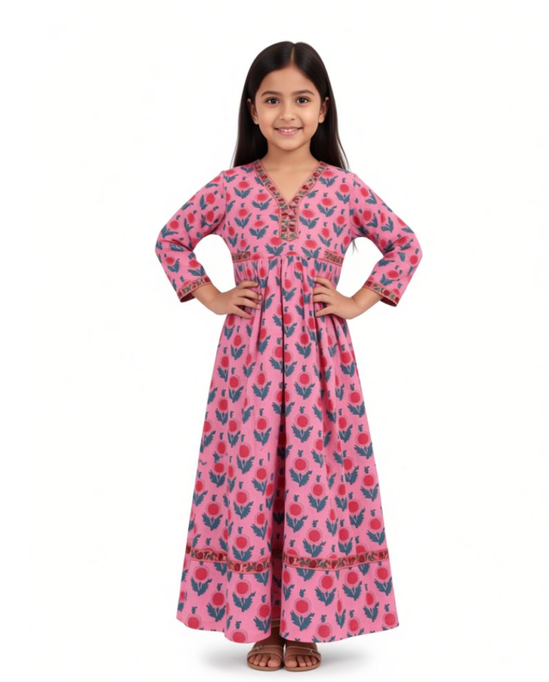 Kids Collection - Pink Floral Dress - Cotton