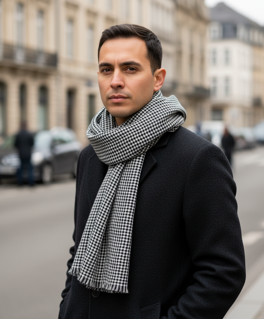 Les Sûtras Unisex Wool Scarf – Black Checks