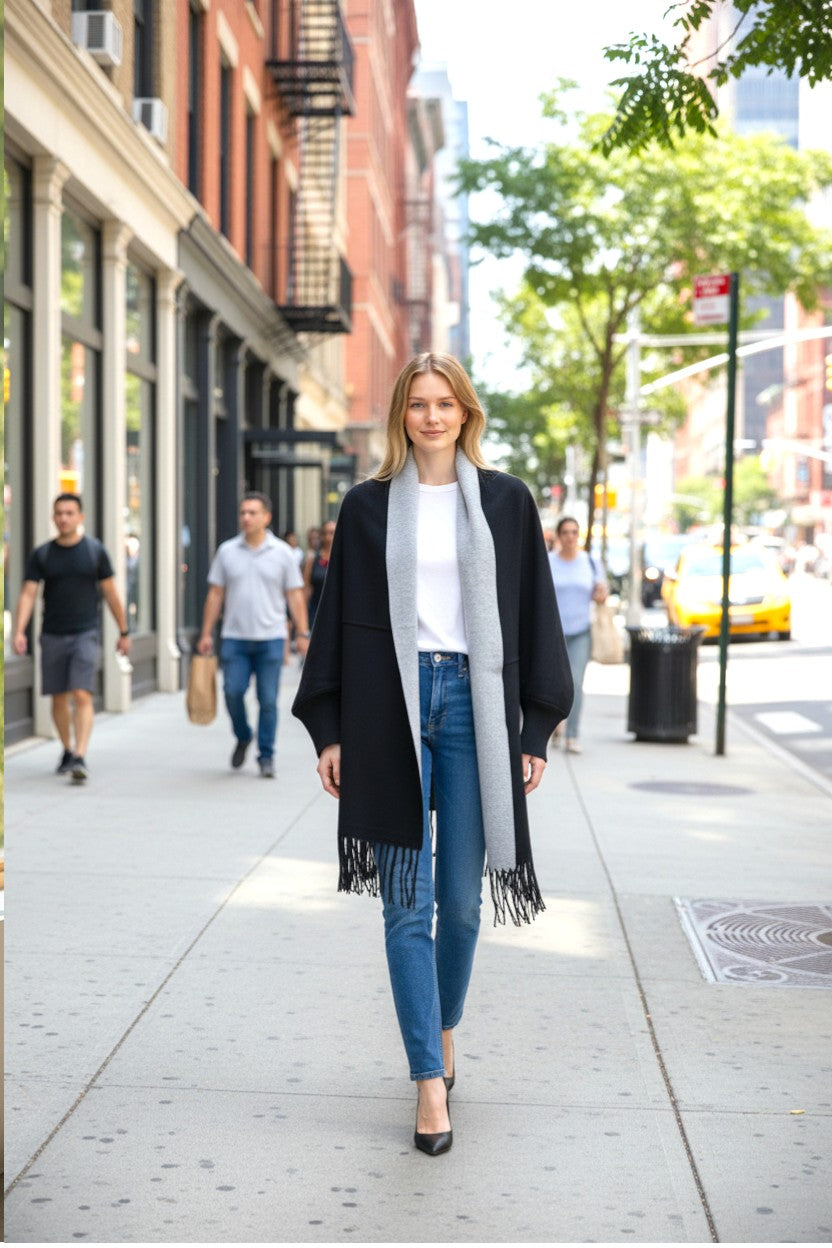 Reversible cape scarf with sleeves