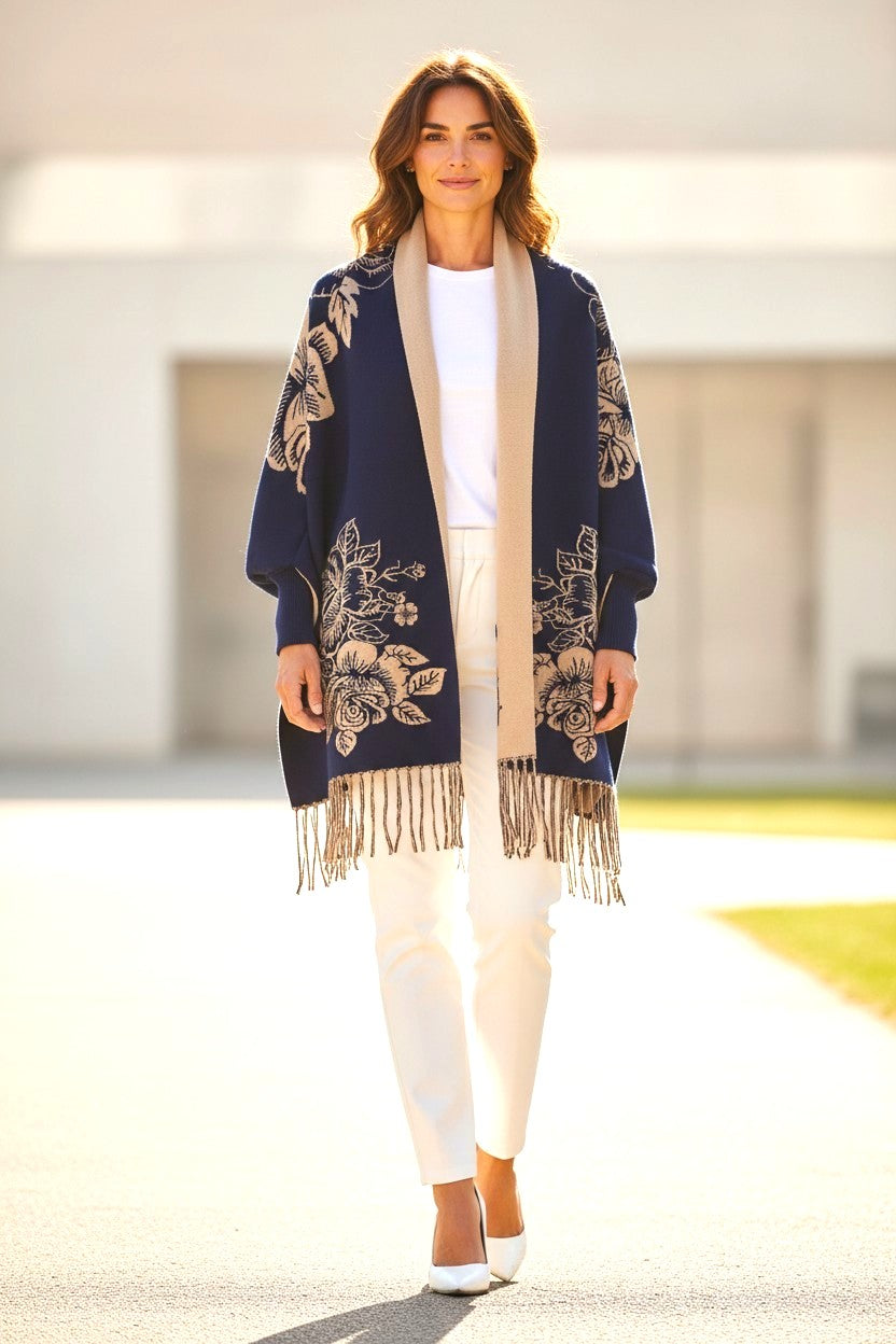 Reversible cape scarf with sleeves