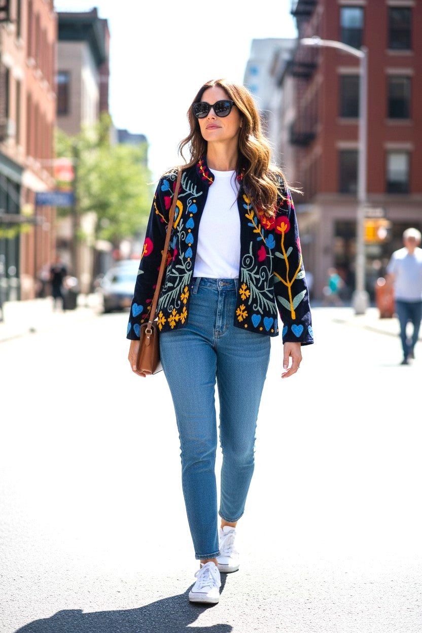 Velvet Suzani Jacket - Blue