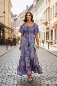 Robe longue rose imprimée