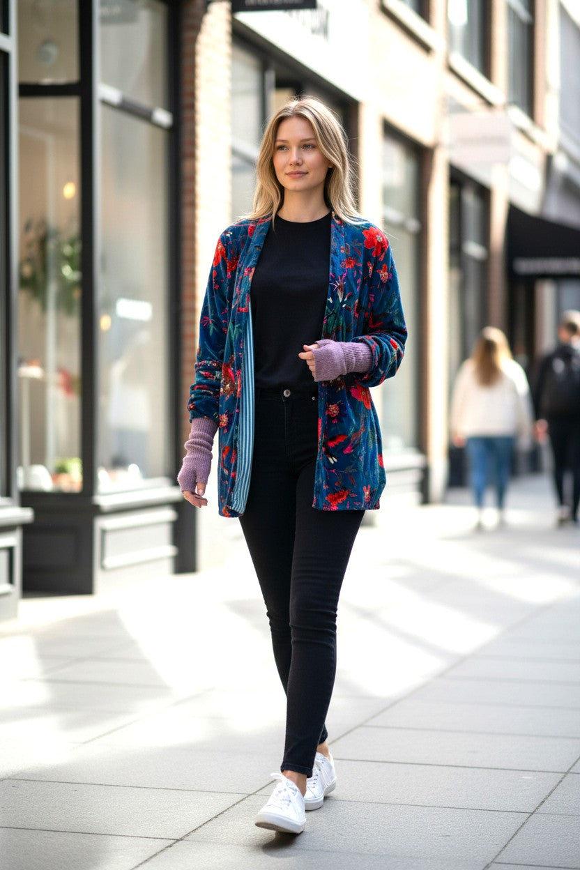 Velvet PrintedJacket Blue