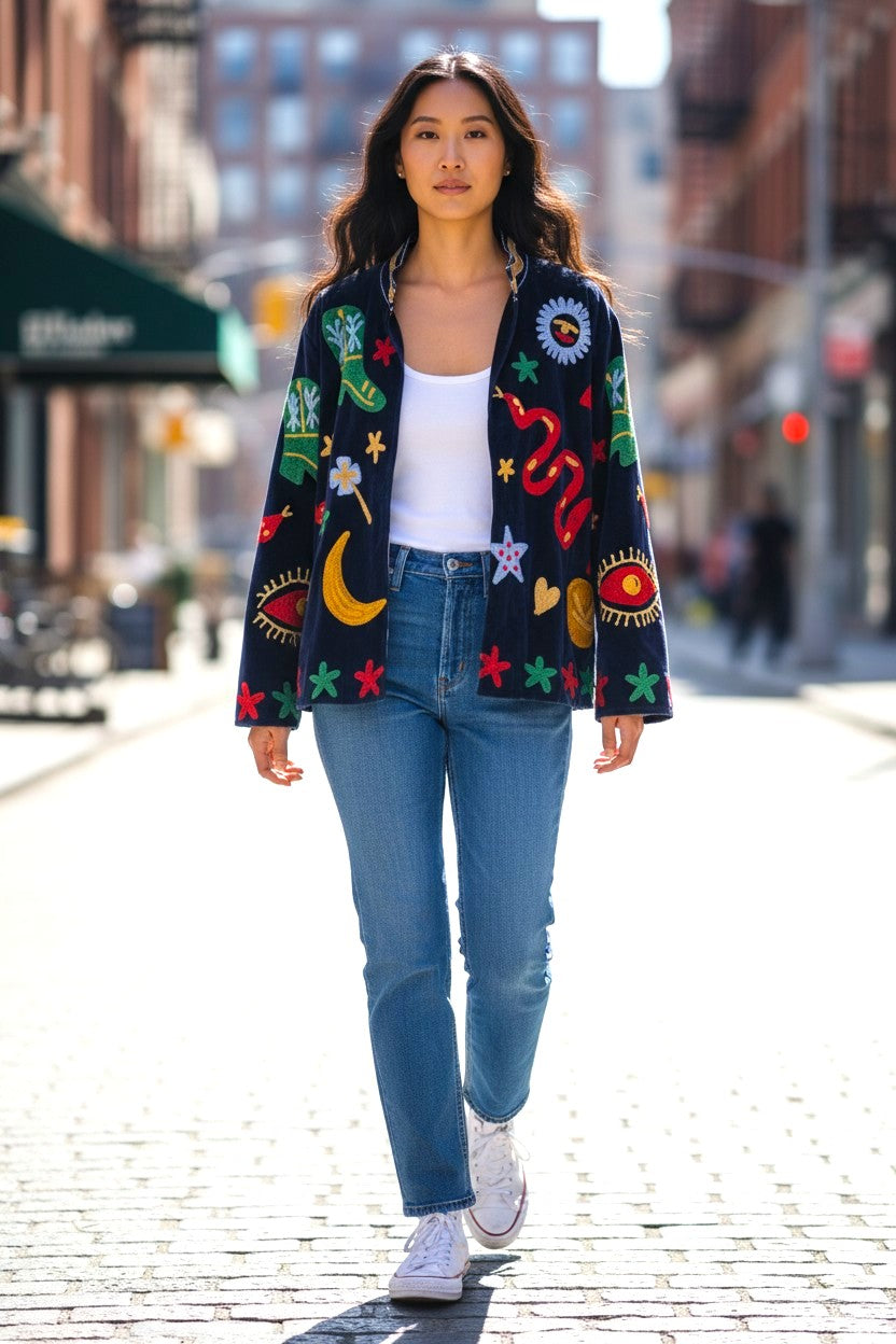 Samtjacke mit Stickerei
