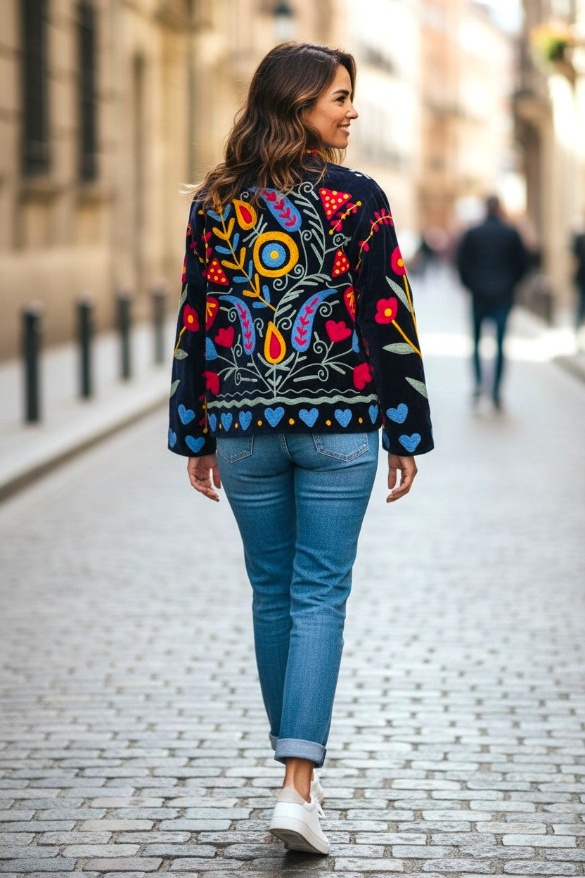 Velvet Suzani Jacket - Blue