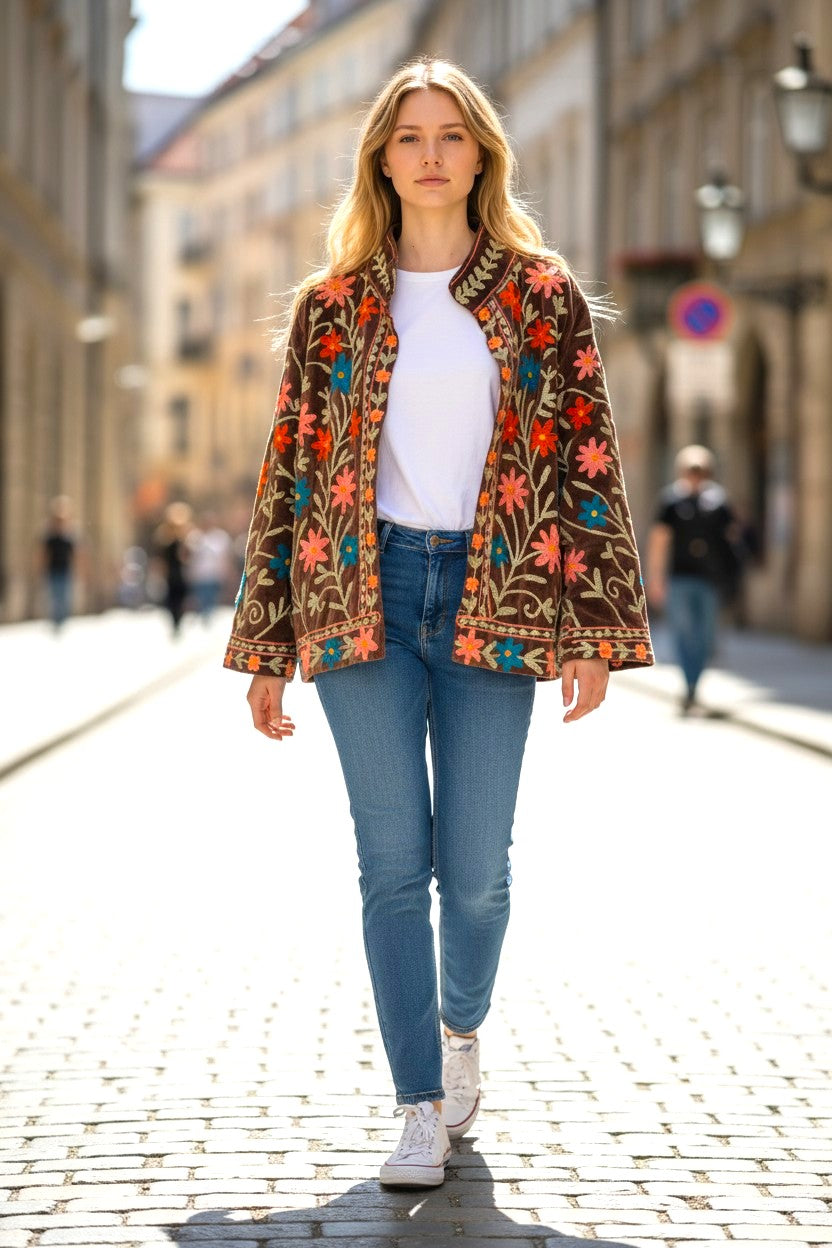 Samtjacke mit Stickerei