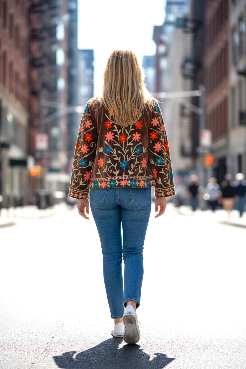 Velvet Suzani Jacket - Rust Brown