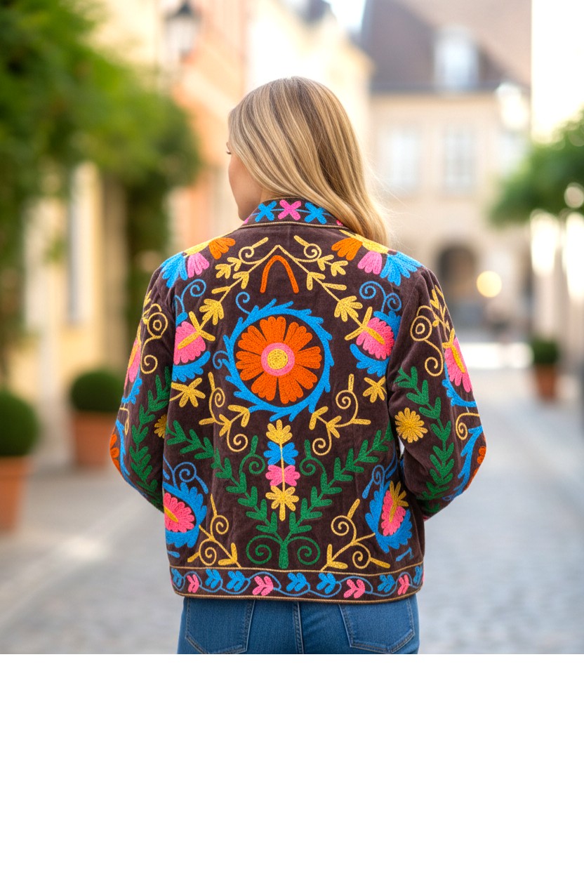 Velvet Suzani Embroidered Jacket Brown