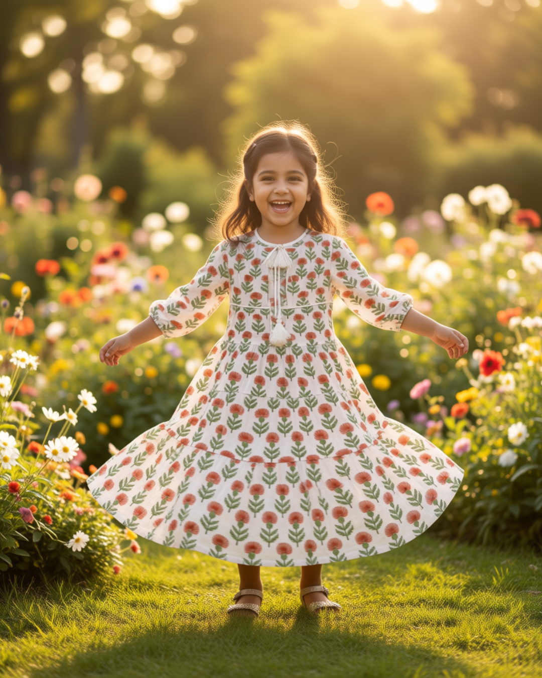 Kids Collection - White Floral Dress - Cotton