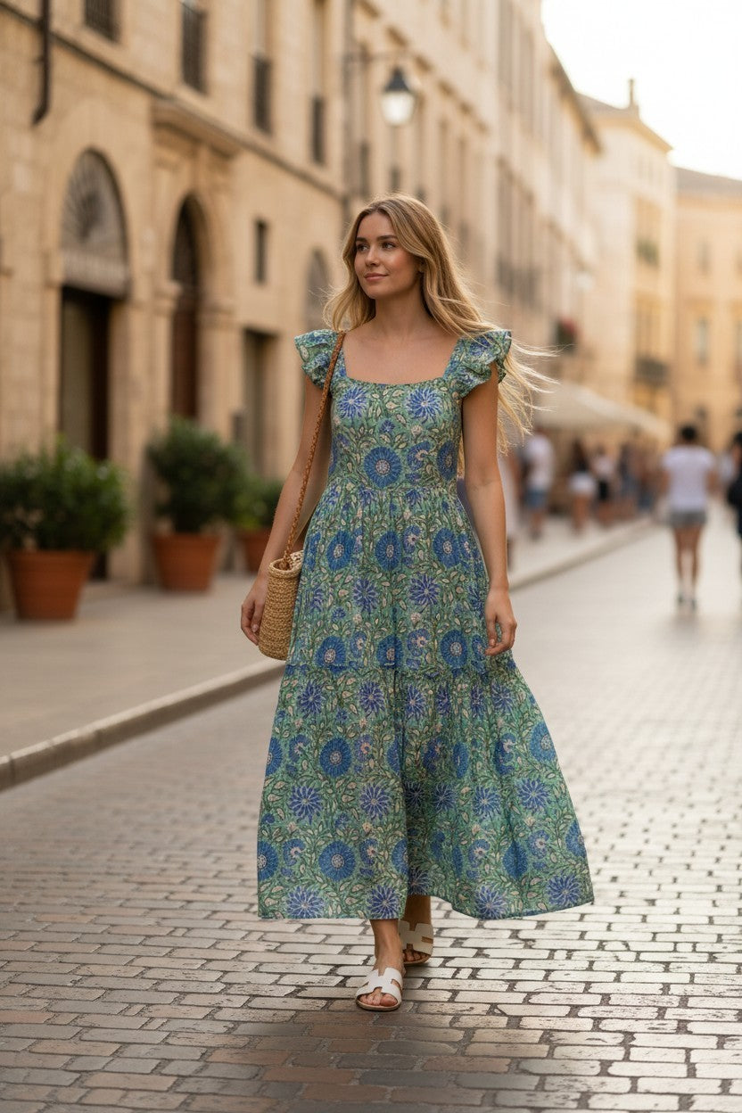 Robe multicolore en soie et viscose