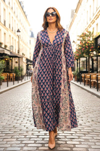 Blue And White Floral Cotton Long Dress