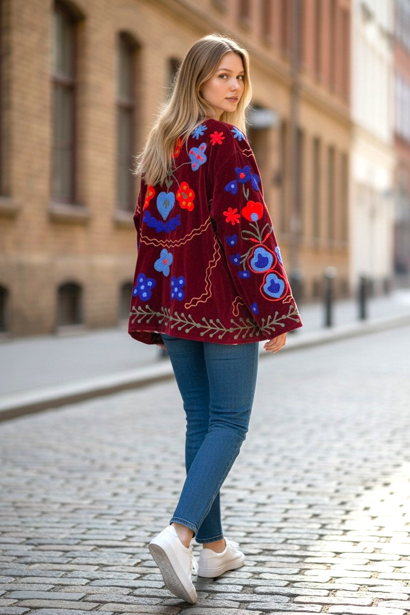 Velvet Suzani Jacket - Dark Pink
