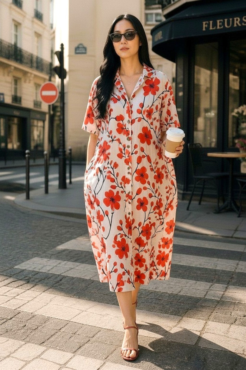 Robe multicolore en soie et viscose