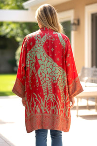 Silk Viscose Printed  Red Jacket with Giraffe