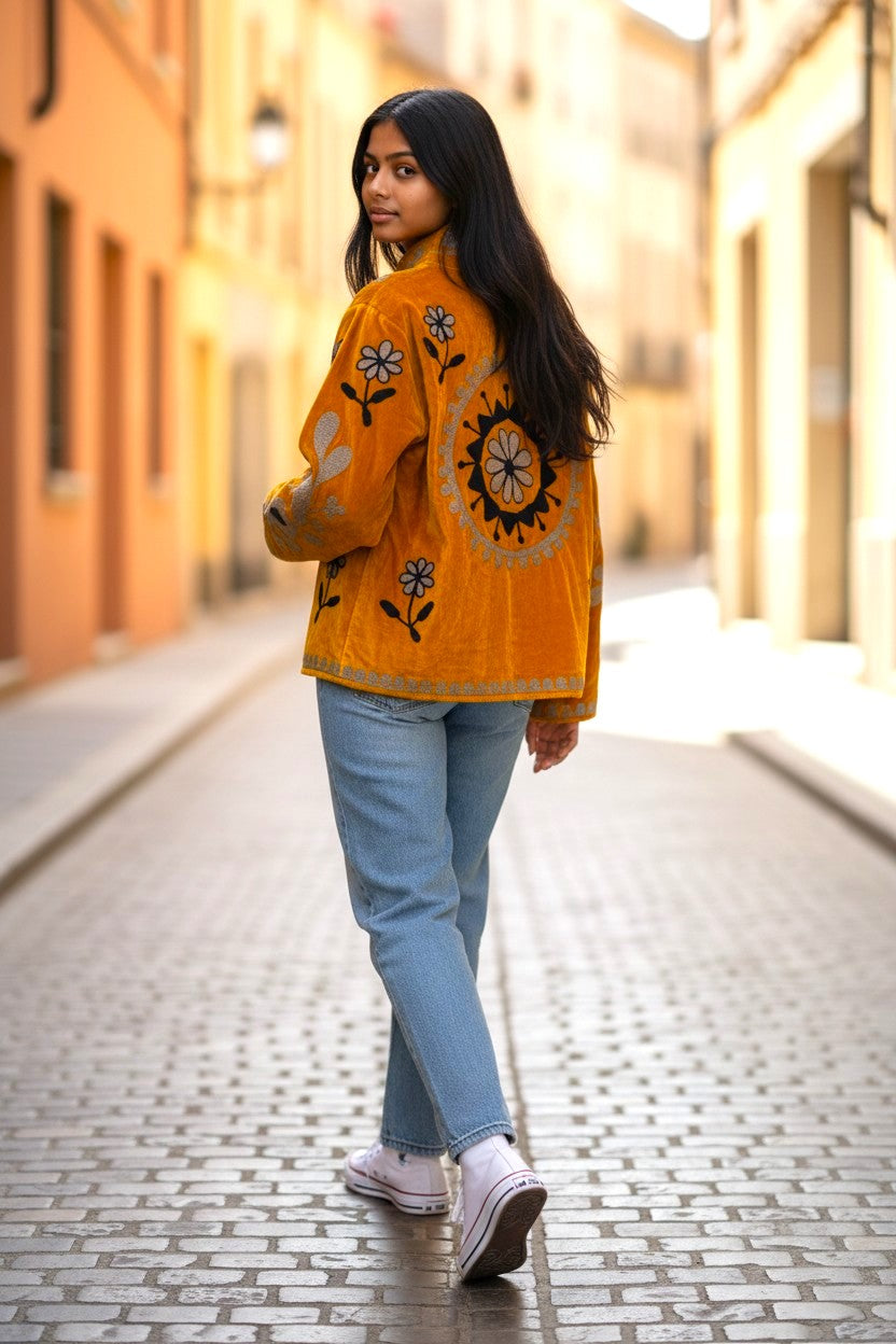 veste en velours brodée