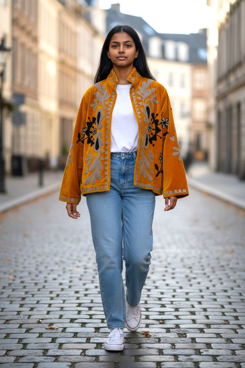 veste en velours brodée
