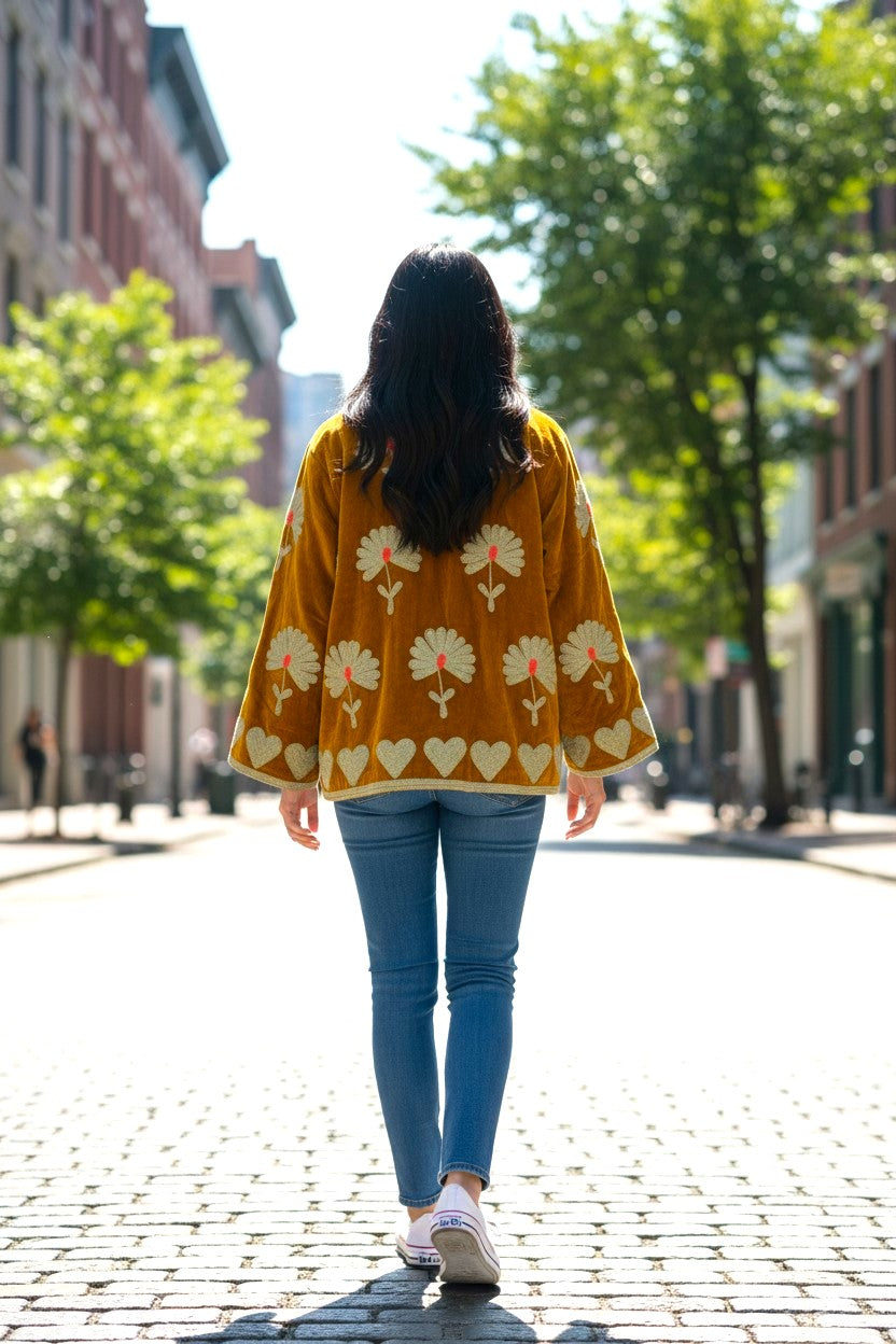 Velvet Suzani Jacket - Mastard