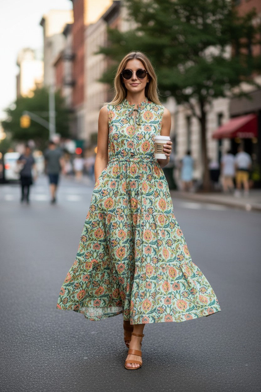 Robe multicolore en soie et viscose