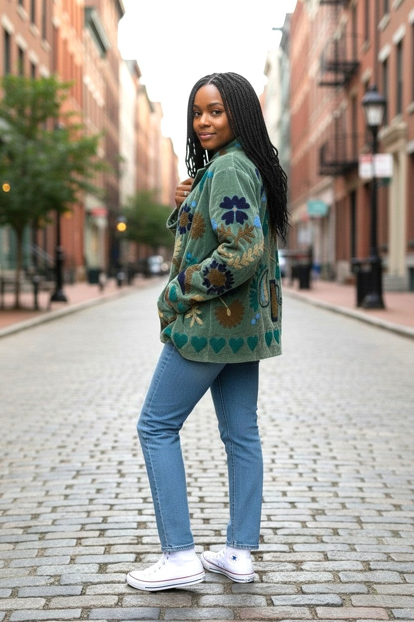Velvet Suzani Jacket - Light Blue