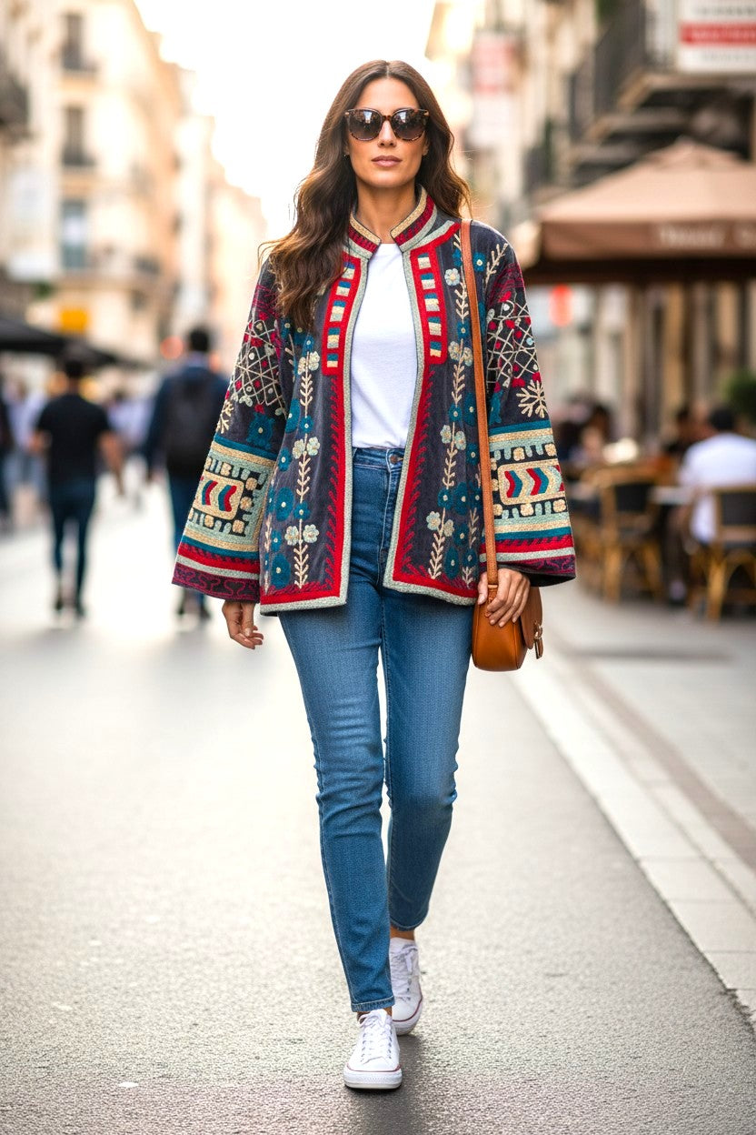 Samtjacke mit Stickerei