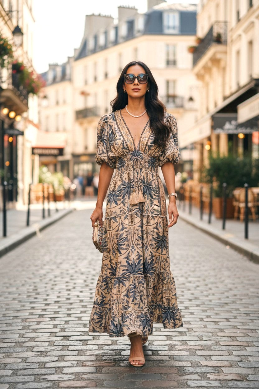 Robe multicolore en soie et viscose