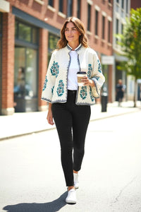 Indigo Hand Block Printed Cotton Jacket Floral
