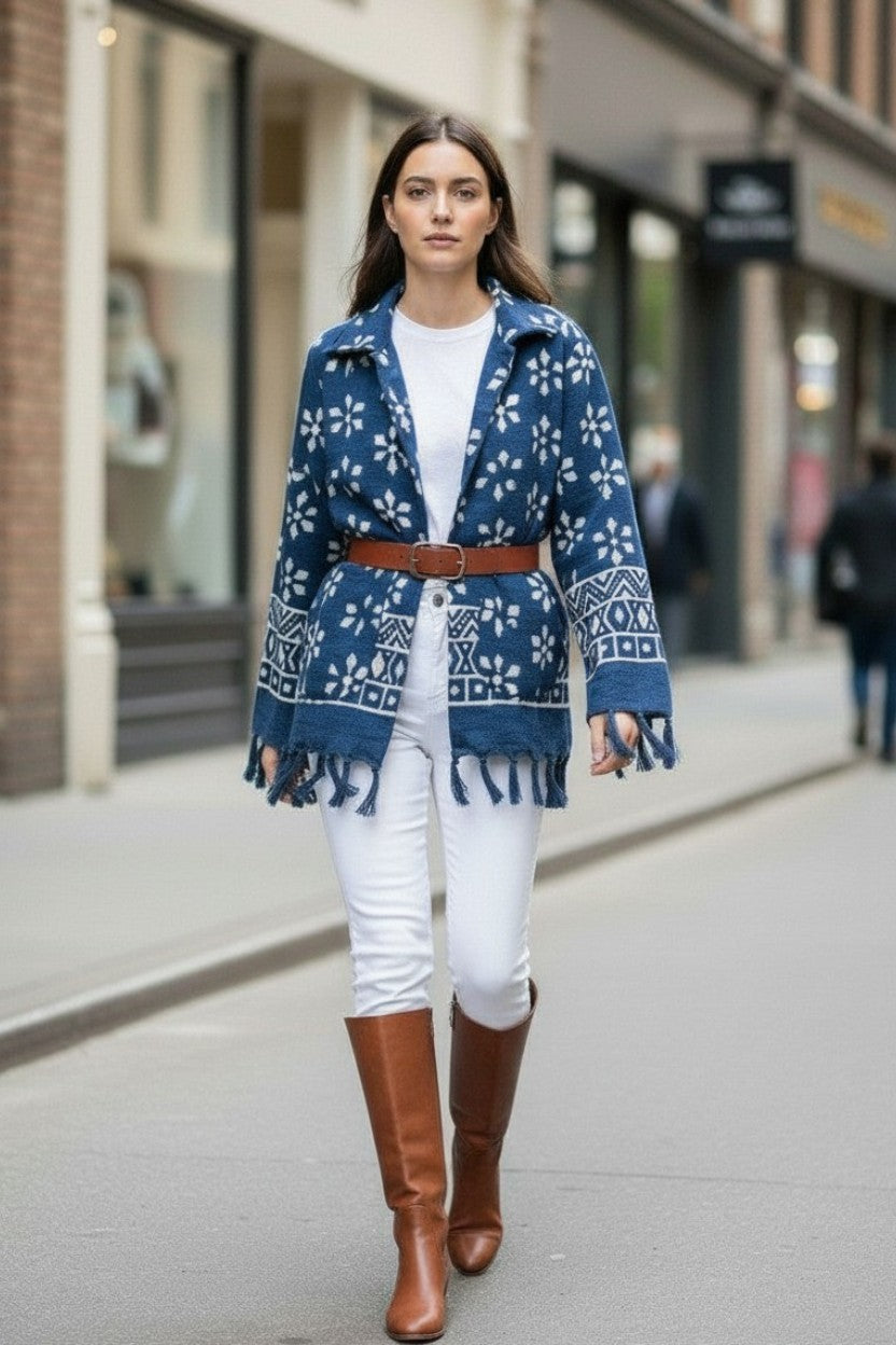 Indigo Hand Block Printed Cotton Jacket Floral